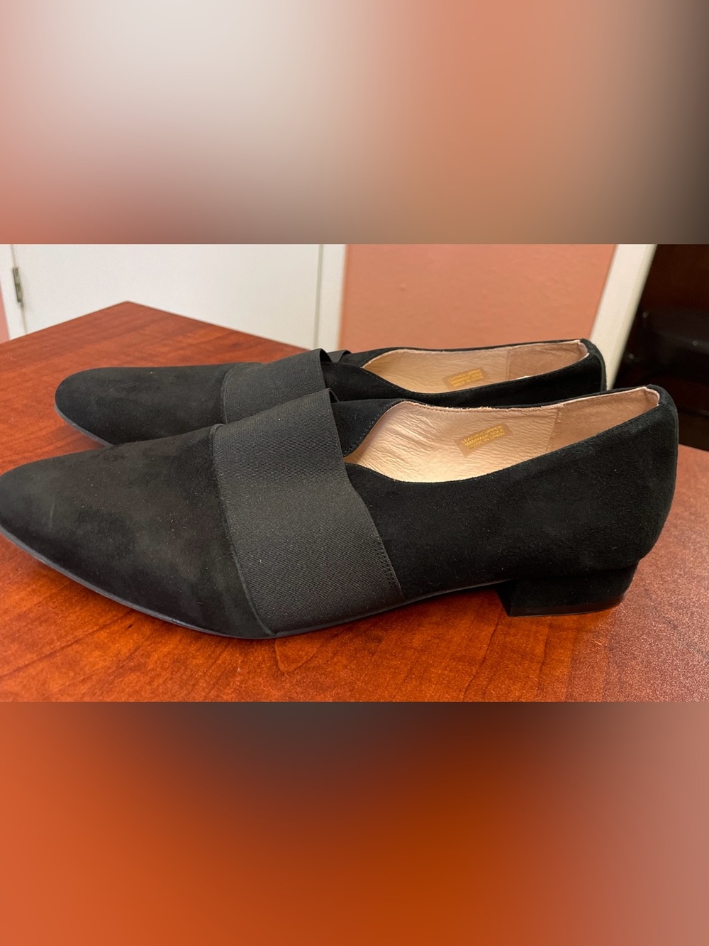 Patricia Green Black Suede Slip-On Loafers with Elastic Band